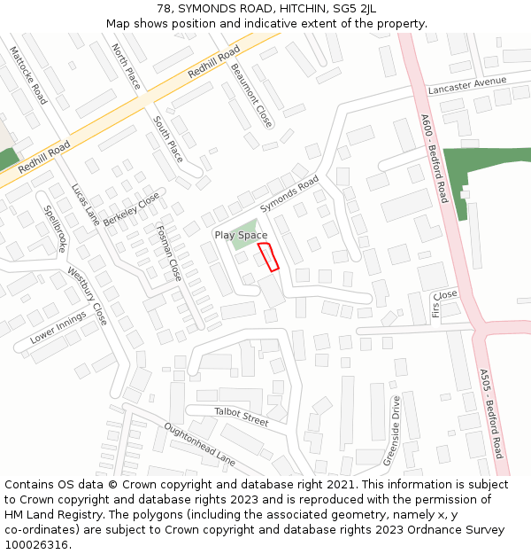 78, SYMONDS ROAD, HITCHIN, SG5 2JL: Location map and indicative extent of plot