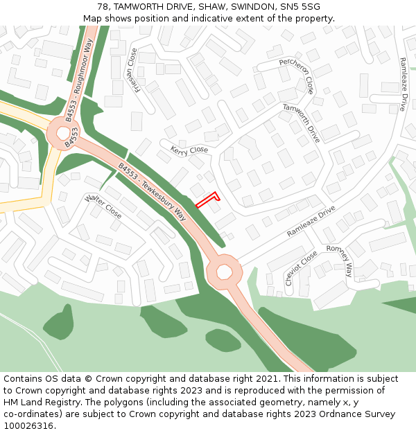 78, TAMWORTH DRIVE, SHAW, SWINDON, SN5 5SG: Location map and indicative extent of plot