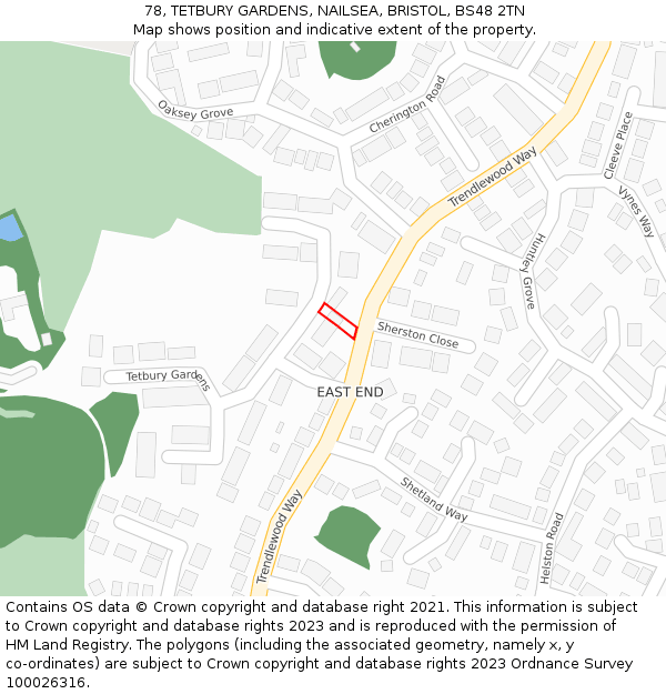 78, TETBURY GARDENS, NAILSEA, BRISTOL, BS48 2TN: Location map and indicative extent of plot