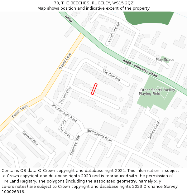 78, THE BEECHES, RUGELEY, WS15 2QZ: Location map and indicative extent of plot