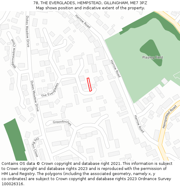 78, THE EVERGLADES, HEMPSTEAD, GILLINGHAM, ME7 3PZ: Location map and indicative extent of plot