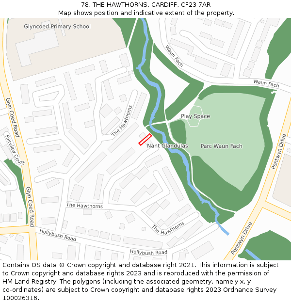 78, THE HAWTHORNS, CARDIFF, CF23 7AR: Location map and indicative extent of plot