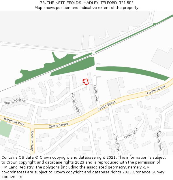 78, THE NETTLEFOLDS, HADLEY, TELFORD, TF1 5PF: Location map and indicative extent of plot
