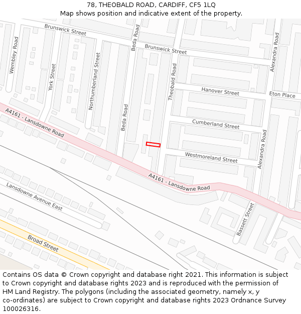 78, THEOBALD ROAD, CARDIFF, CF5 1LQ: Location map and indicative extent of plot
