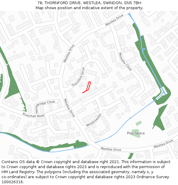 78, THORNFORD DRIVE, WESTLEA, SWINDON, SN5 7BH: Location map and indicative extent of plot