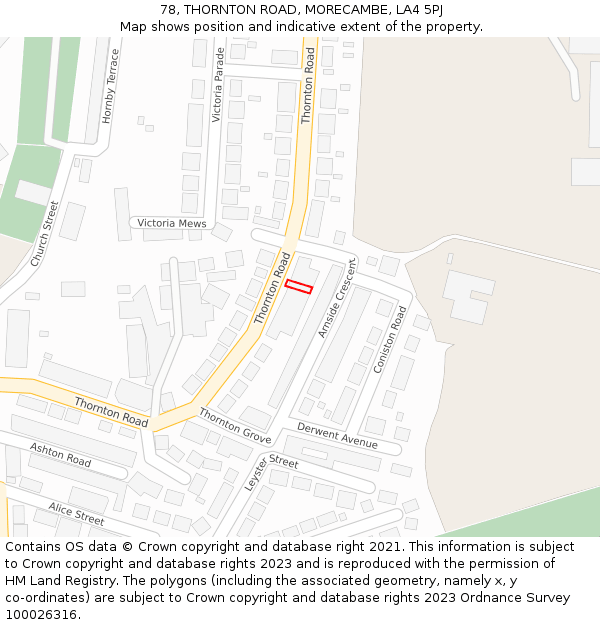 78, THORNTON ROAD, MORECAMBE, LA4 5PJ: Location map and indicative extent of plot