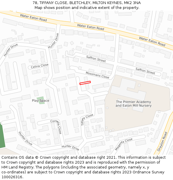78, TIFFANY CLOSE, BLETCHLEY, MILTON KEYNES, MK2 3NA: Location map and indicative extent of plot