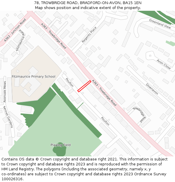 78, TROWBRIDGE ROAD, BRADFORD-ON-AVON, BA15 1EN: Location map and indicative extent of plot