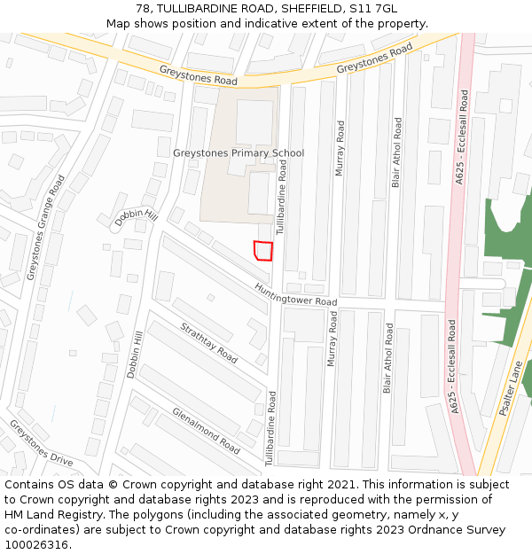 78, TULLIBARDINE ROAD, SHEFFIELD, S11 7GL: Location map and indicative extent of plot
