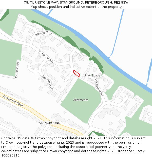 78, TURNSTONE WAY, STANGROUND, PETERBOROUGH, PE2 8SW: Location map and indicative extent of plot