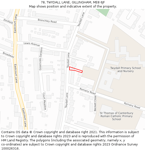 78, TWYDALL LANE, GILLINGHAM, ME8 6JF: Location map and indicative extent of plot