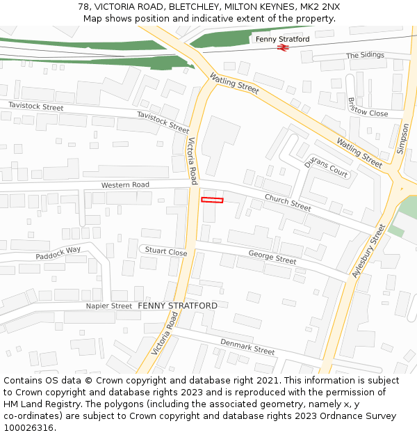 78, VICTORIA ROAD, BLETCHLEY, MILTON KEYNES, MK2 2NX: Location map and indicative extent of plot