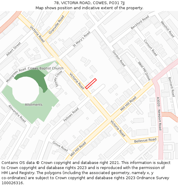 78, VICTORIA ROAD, COWES, PO31 7JJ: Location map and indicative extent of plot