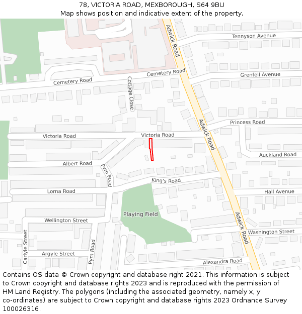 78, VICTORIA ROAD, MEXBOROUGH, S64 9BU: Location map and indicative extent of plot