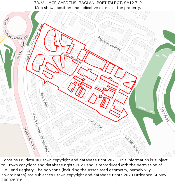 78, VILLAGE GARDENS, BAGLAN, PORT TALBOT, SA12 7LP: Location map and indicative extent of plot