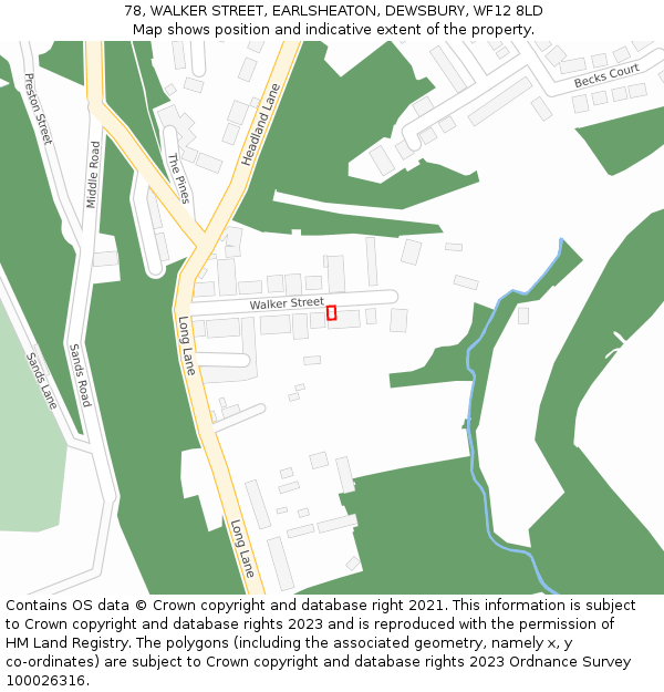 78, WALKER STREET, EARLSHEATON, DEWSBURY, WF12 8LD: Location map and indicative extent of plot
