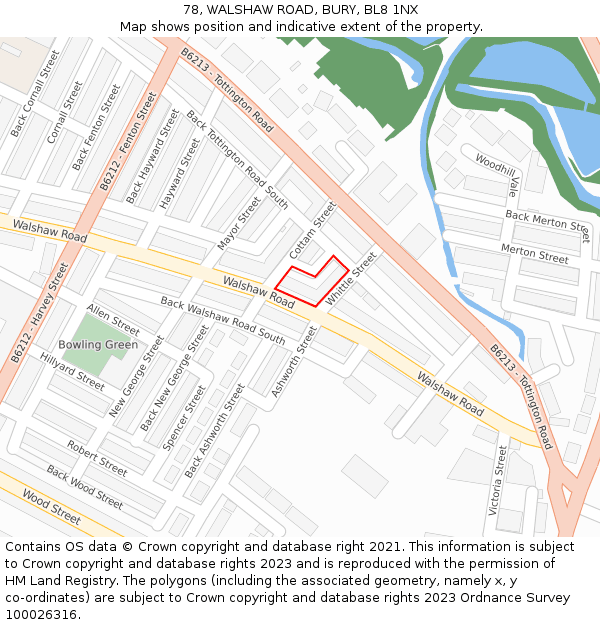 78, WALSHAW ROAD, BURY, BL8 1NX: Location map and indicative extent of plot