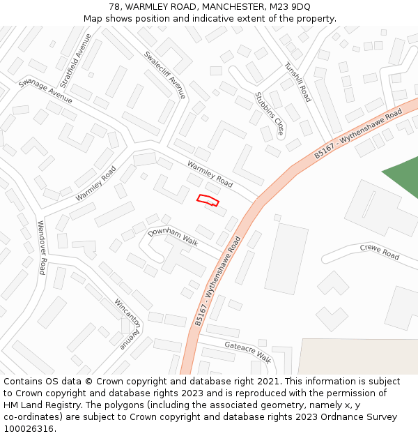 78, WARMLEY ROAD, MANCHESTER, M23 9DQ: Location map and indicative extent of plot