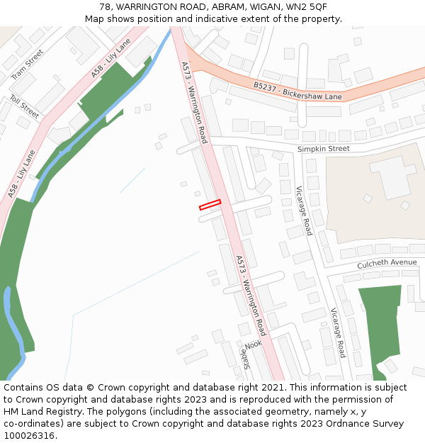 78, WARRINGTON ROAD, ABRAM, WIGAN, WN2 5QF: Location map and indicative extent of plot
