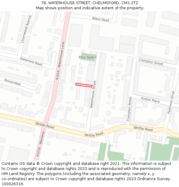78, WATERHOUSE STREET, CHELMSFORD, CM1 2TZ: Location map and indicative extent of plot