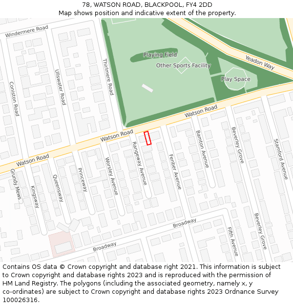 78, WATSON ROAD, BLACKPOOL, FY4 2DD: Location map and indicative extent of plot