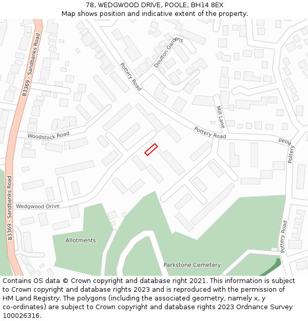 78, WEDGWOOD DRIVE, POOLE, BH14 8EX: Location map and indicative extent of plot