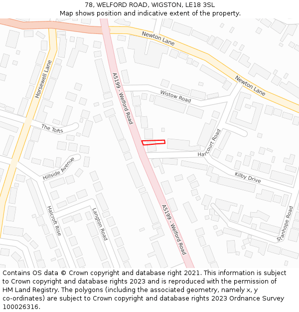 78, WELFORD ROAD, WIGSTON, LE18 3SL: Location map and indicative extent of plot