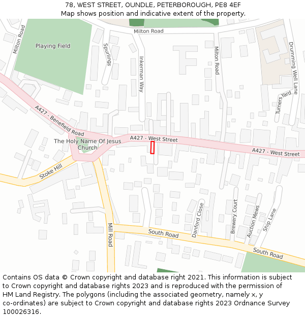 78, WEST STREET, OUNDLE, PETERBOROUGH, PE8 4EF: Location map and indicative extent of plot