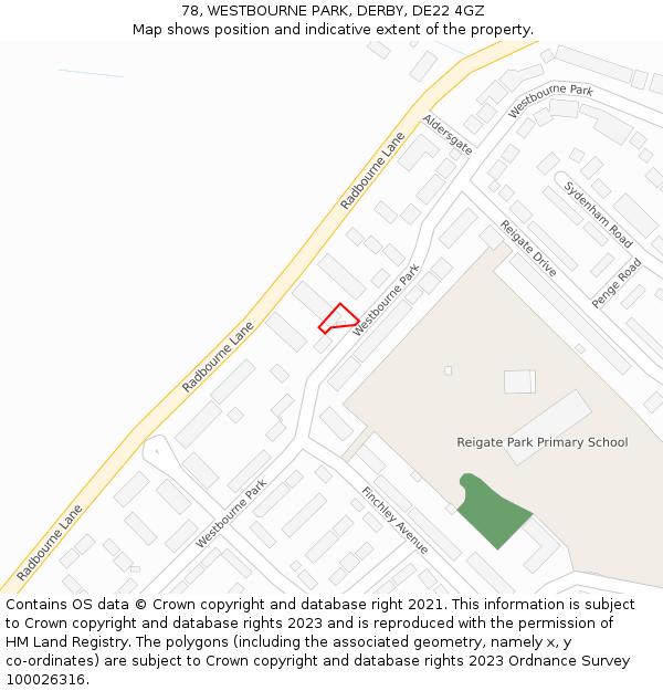78, WESTBOURNE PARK, DERBY, DE22 4GZ: Location map and indicative extent of plot