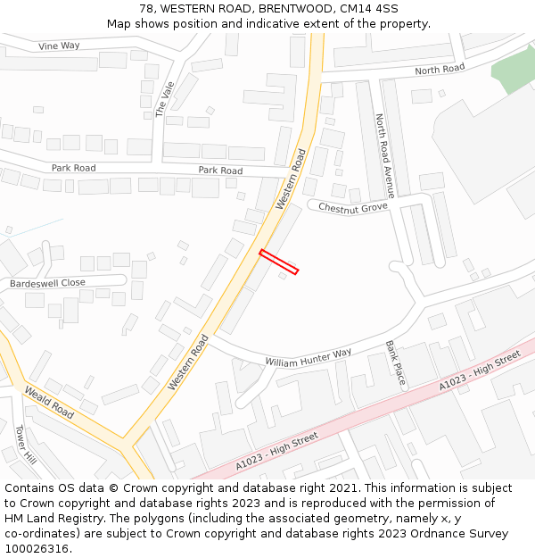 78, WESTERN ROAD, BRENTWOOD, CM14 4SS: Location map and indicative extent of plot