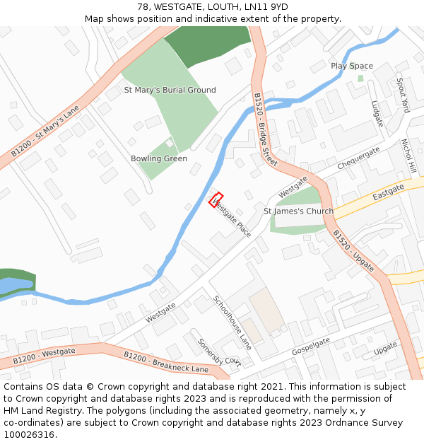 78, WESTGATE, LOUTH, LN11 9YD: Location map and indicative extent of plot