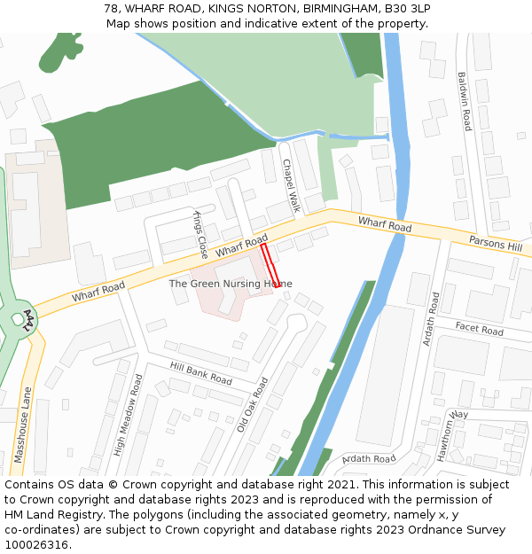 78, WHARF ROAD, KINGS NORTON, BIRMINGHAM, B30 3LP: Location map and indicative extent of plot