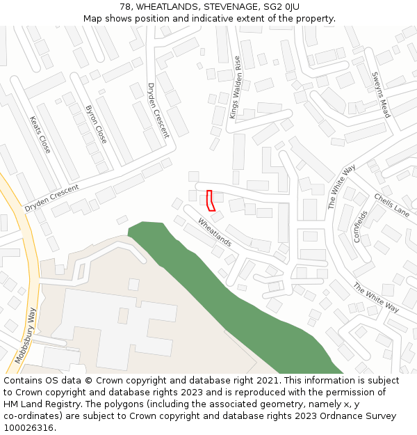 78, WHEATLANDS, STEVENAGE, SG2 0JU: Location map and indicative extent of plot