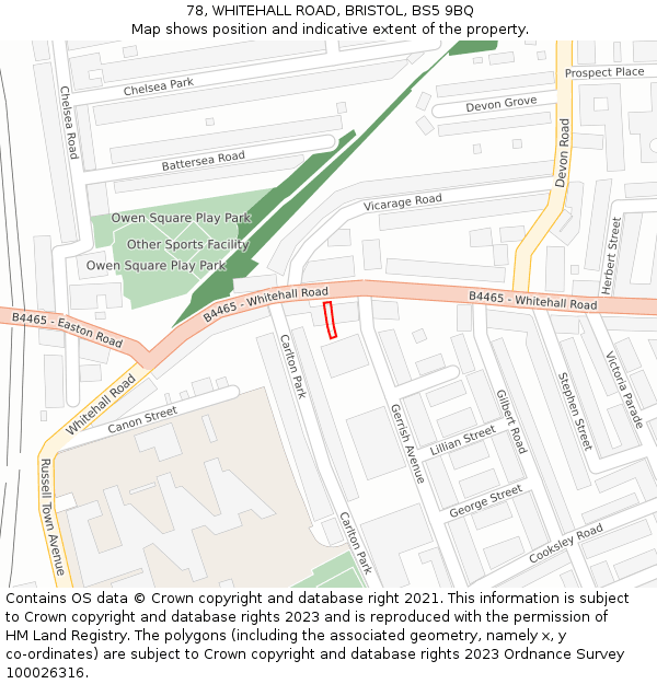 78, WHITEHALL ROAD, BRISTOL, BS5 9BQ: Location map and indicative extent of plot