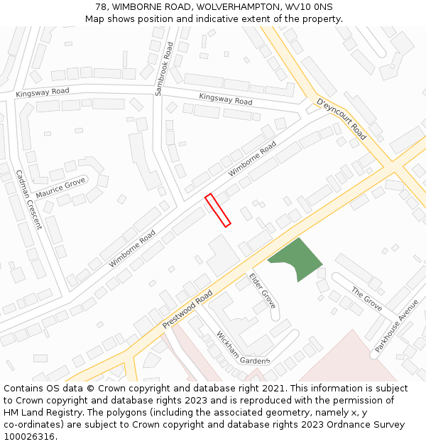 78, WIMBORNE ROAD, WOLVERHAMPTON, WV10 0NS: Location map and indicative extent of plot
