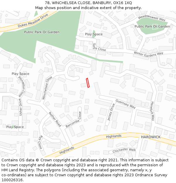 78, WINCHELSEA CLOSE, BANBURY, OX16 1XQ: Location map and indicative extent of plot