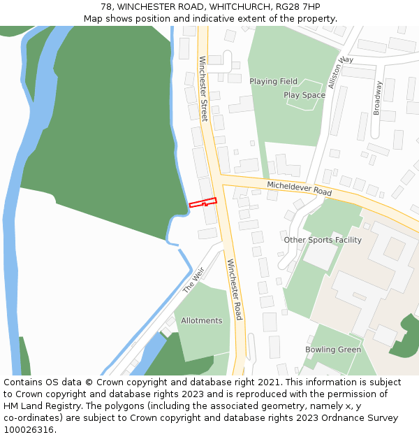 78, WINCHESTER ROAD, WHITCHURCH, RG28 7HP: Location map and indicative extent of plot