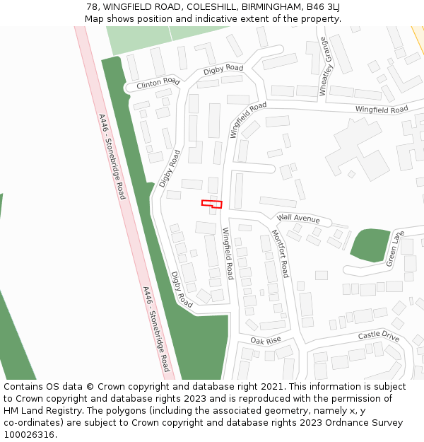 78, WINGFIELD ROAD, COLESHILL, BIRMINGHAM, B46 3LJ: Location map and indicative extent of plot