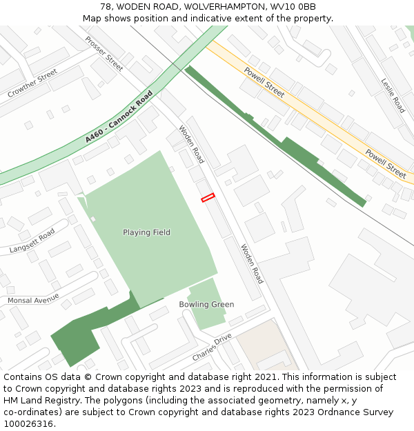 78, WODEN ROAD, WOLVERHAMPTON, WV10 0BB: Location map and indicative extent of plot