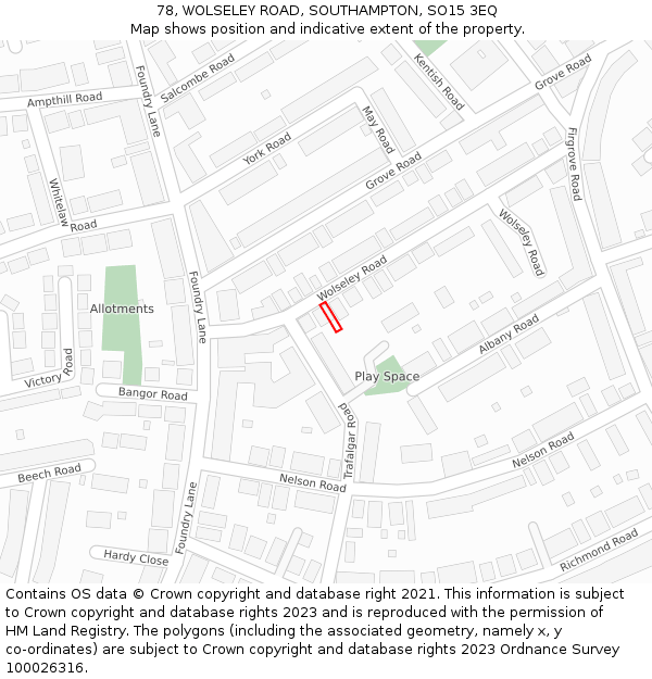 78, WOLSELEY ROAD, SOUTHAMPTON, SO15 3EQ: Location map and indicative extent of plot