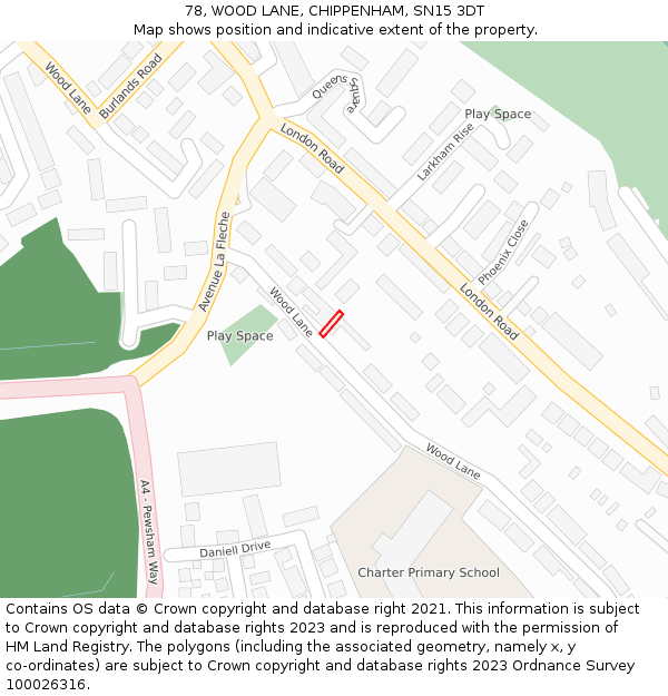 78, WOOD LANE, CHIPPENHAM, SN15 3DT: Location map and indicative extent of plot