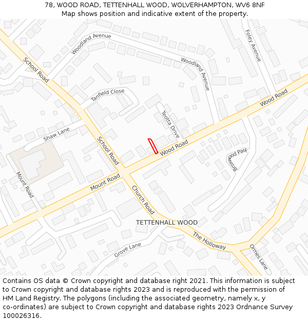 78, WOOD ROAD, TETTENHALL WOOD, WOLVERHAMPTON, WV6 8NF: Location map and indicative extent of plot