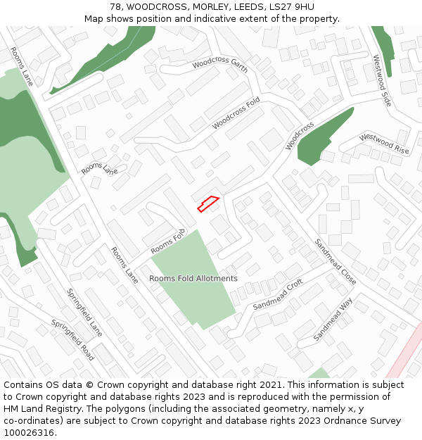 78, WOODCROSS, MORLEY, LEEDS, LS27 9HU: Location map and indicative extent of plot