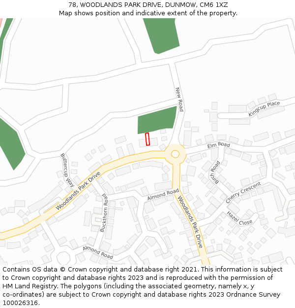 78, WOODLANDS PARK DRIVE, DUNMOW, CM6 1XZ: Location map and indicative extent of plot