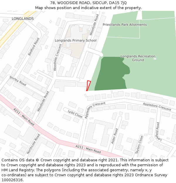 78, WOODSIDE ROAD, SIDCUP, DA15 7JQ: Location map and indicative extent of plot