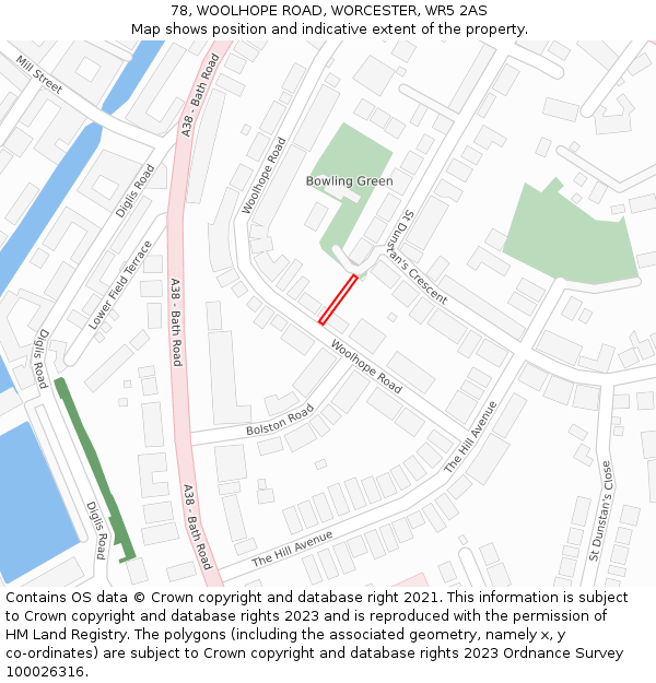 78, WOOLHOPE ROAD, WORCESTER, WR5 2AS: Location map and indicative extent of plot