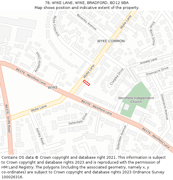 78, WYKE LANE, WYKE, BRADFORD, BD12 9BA: Location map and indicative extent of plot
