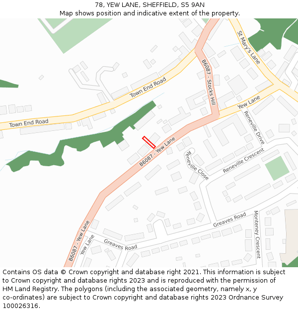 78, YEW LANE, SHEFFIELD, S5 9AN: Location map and indicative extent of plot
