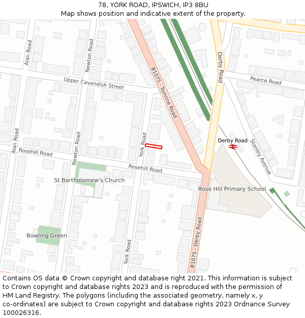 78, YORK ROAD, IPSWICH, IP3 8BU: Location map and indicative extent of plot