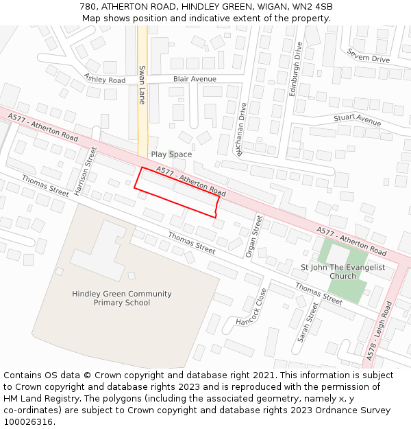 780, ATHERTON ROAD, HINDLEY GREEN, WIGAN, WN2 4SB: Location map and indicative extent of plot
